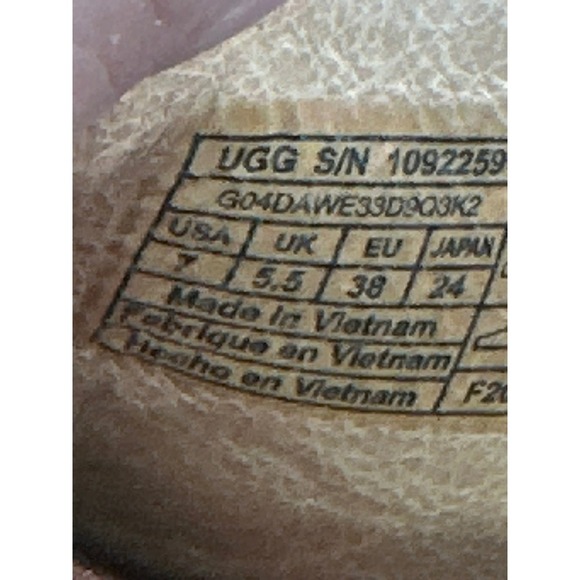 UGG Tan Leather Cross Strap Adjustable Buckle White Sole Sandals - Picture 10 of 10